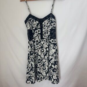 Bethany Mota Daisy Print Mini Dress in Navy and White